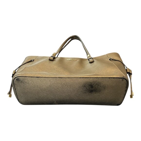 Calvin Klein Metallic Gold Saffiano Leather Tote Bag – 10 x 15 x 4 in – 10” Drop - Picture 5 of 14